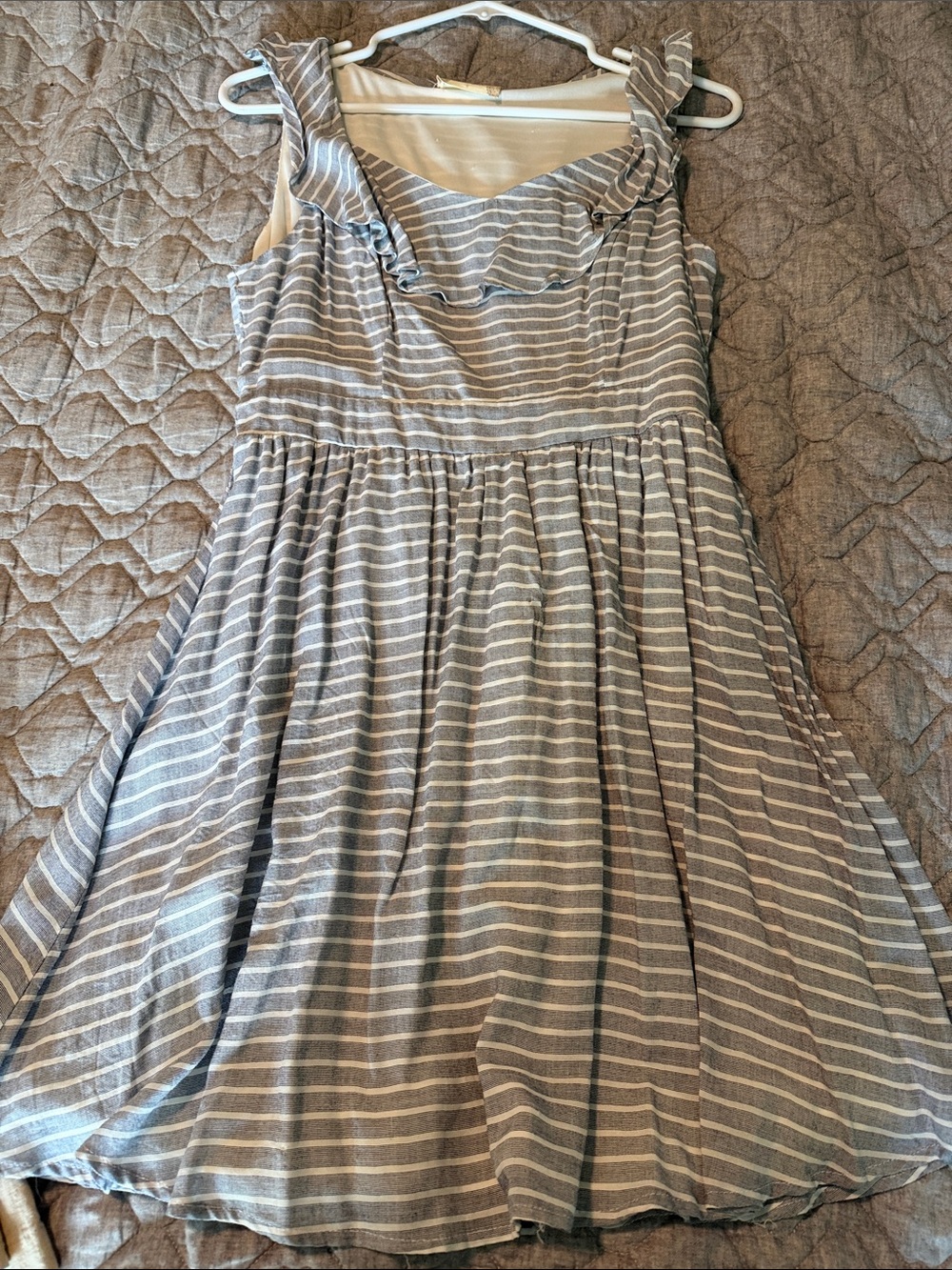Altar'd State Gray and White Striped Ruffle Sundress